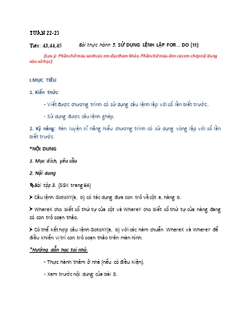 Giáo án Tin học Lớp 8 - Tuần 22+23