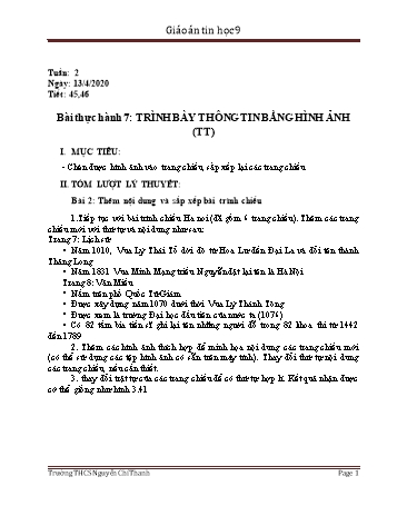 Giáo án Tin học Lớp 9 - Tiết 45+46: Bài thực hành 7: Trình bày thông tin bằng hình ảnh (Tiếp theo) - Trường THCS Nguyễn Chí Thanh