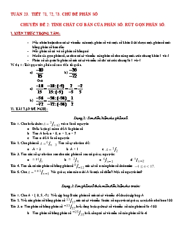 Giáo án Toán Lớp 6 - Chủ đề: Phân số - Tuần 23, Tiết 71+72+73, Chuyên đề 2: Tính chất cơ bản của phân số. Rút gọn phân số