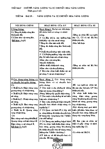 Giáo án Vật lí Lớp 9 - Tiết 66+67, Chủ đề: Năng lượng và sự chuyển hoá năng lượng