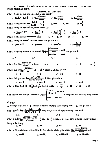 Hệ thống câu hỏi trắc nghiệm học kì II môn Toán 11 - Năm học 2018-2019 (Có đáp án)