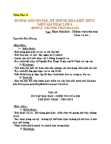 Hướng dẫn ôn tập, hệ thống hóa kiến thức môn Âm nhạc Lớp 6 - Trường THCS Hòa An