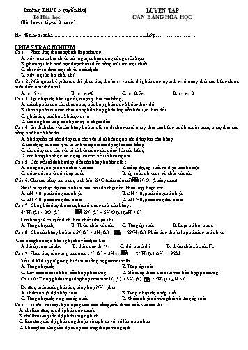 Luyện tập Hóa học Lớp 10 - Chủ đề: Cân bằng hóa học  - Trường THPT Nguyễn Huệ