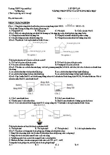 Luyện tập Hóa học Lớp 10 - Chủ đề: Tốc độ phản ứng và cân bằng hóa học - Trường THPT Nguyễn Huệ
