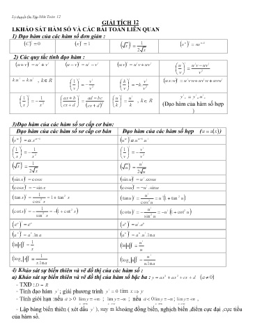 Lý thuyết ôn tập môn Toán 12