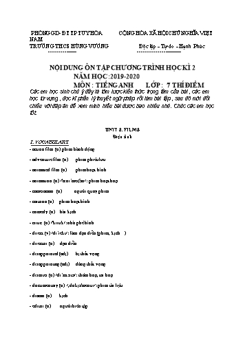 Nội dung ôn tập chương trình học kì 2 môn Tiếng Anh Lớp 7 (Thí điểm) - Unit 8: Films - Năm học 2019-2020