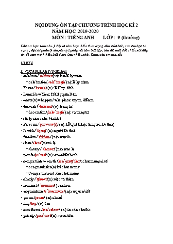 Nội dung ôn tập chương trình học kì 2 môn Tiếng Anh Lớp 9 - Unit 8 - Năm học 2019-2020