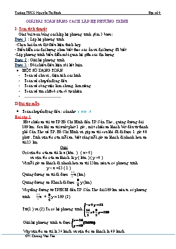 Ôn tập Đại số 9 - Chủ đề: Giải bài toán bằng cach lập hệ phương trình - Trường THCS Nguyễn Thị Định