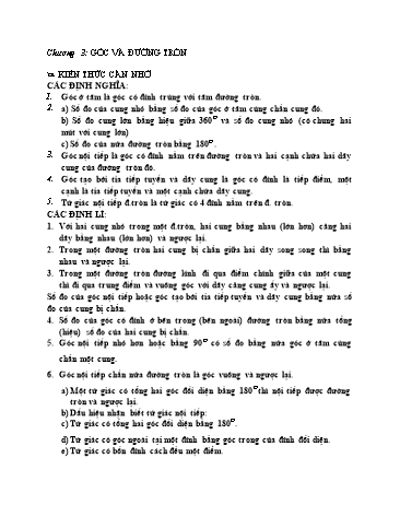 Ôn tập Hình học 9 - Chương 3: Góc và đường tròn