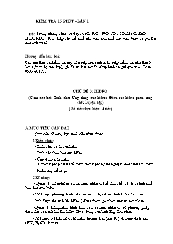 Ôn tập Hóa học Lớp 8 - Chủ đề 3: Hiđro