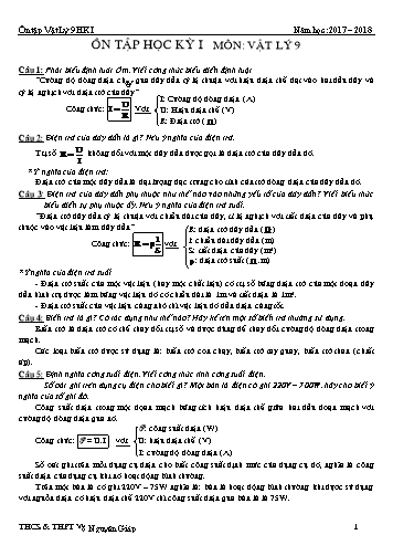 Ôn tập học kì I môn Vật lý 9 - Năm học 2017-2018 - Trường THCS&THPT Võ Nguyên Giáp