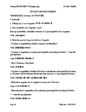 Ôn tập môn Toán Lớp 6 - Năm học 2019-2020 - Ngô Thị Nữ