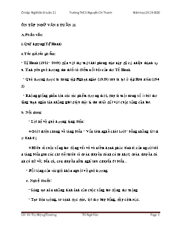 Ôn tập Ngữ văn 8 - Tuần 21 - Năm học 2019-2020 - Võ Thị Mộng Thường