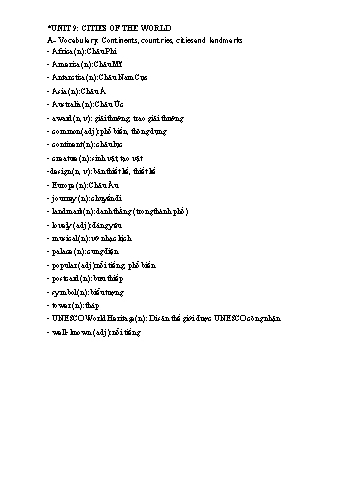 Ôn tập Tiếng Anh 6 - Unit 9: Cities of the world - Năm học 2019-2020