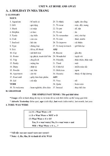 Ôn tập Tiếng Anh 7 - Unit 9: At home and away