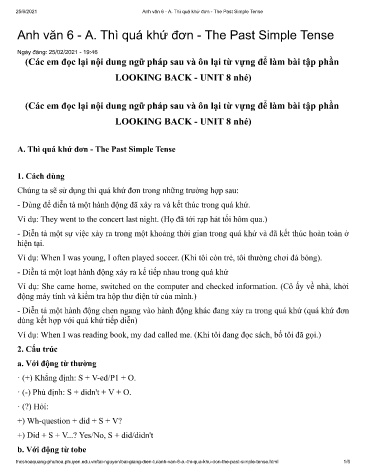 Ôn tập Tiếng Anh Lớp 6 - Unit 8, Thì quá khứ đơn (The Past Simple Tense)