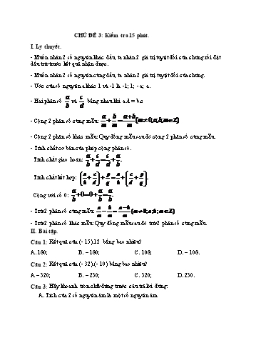 Ôn tập Toán Lớp 6 - Chủ đề 3: Kiểm tra 15 phút