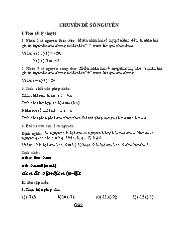 Ôn tập Toán Lớp 6 - Chuyên đề: Số nguyên