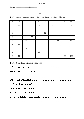 Phiếu ôn môn Toán Lớp 1 - Tuần 27