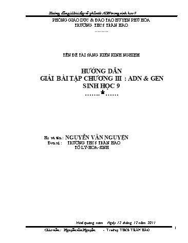Sáng kiến kinh nghiệm Hướng dẫn giải bài tập về phân tử ADN trong Sinh hoc 9