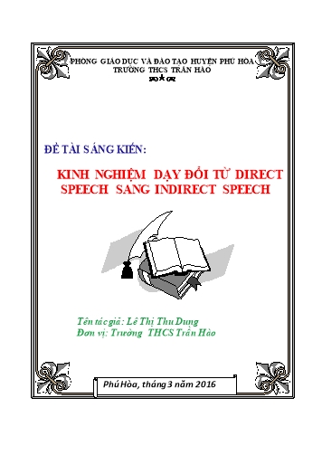 Sáng kiến kinh nghiệm Kinh nghiệm dạy đổi từ câu direct speech sang indirect speech