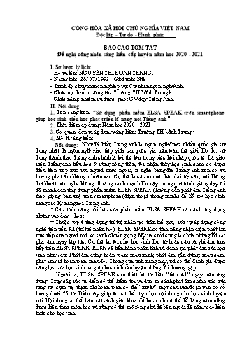 Sáng kiến kinh nghiệm Sử dụng phần mềm ELSA SPEAK trên smartphone giúp học sinh tiểu học phát triển kĩ năng nói Tiếng Anh
