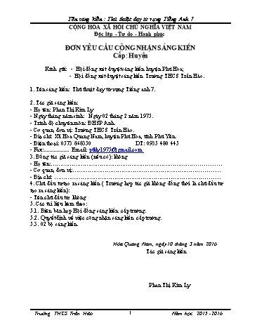 Sáng kiến kinh nghiệm Thủ thuật dạy từ vựng Tiếng Anh 7 Sáng kiến kinh nghiệm Thủ thuật dạy từ vựng Tiếng Anh 7