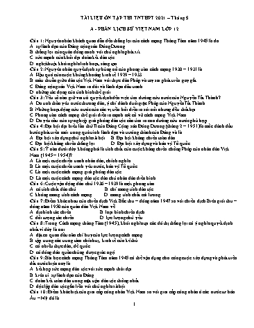Tài liệu ôn tập thi tốt nghiệp THPT năm 2021 môn Lịch sử - Trường THPT Phan Bội Châu