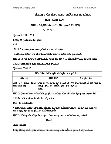 Tài liệu ôn tập trong thời gian nghỉ học môn Sinh học 6 - Nguyễn Thị Thanh Xuân