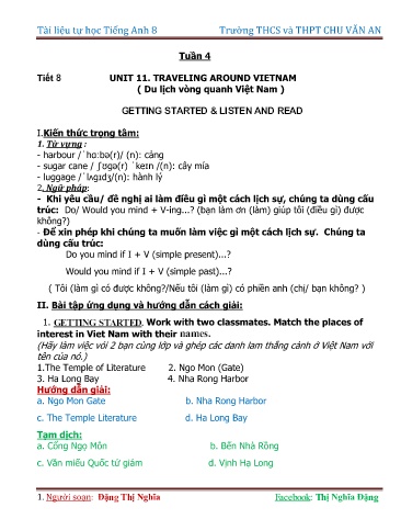 Tài liệu tự học Tiếng Anh 8 - Tuần 4, Unit 11: Traveling around Vietnam